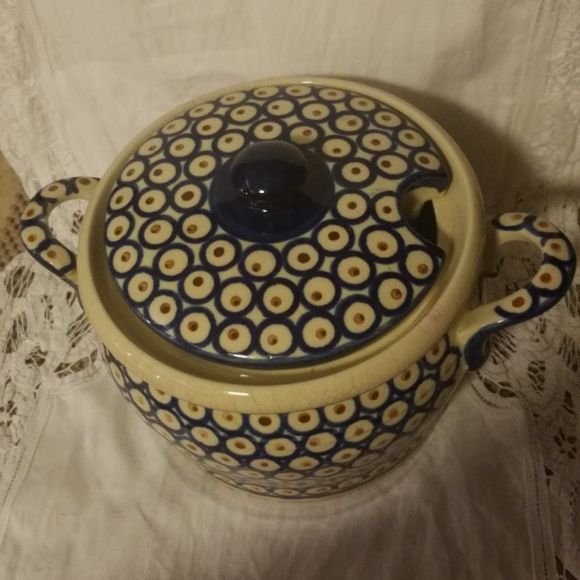 BOLESLAWIEC POLISH BEAN POT PEACOCK EYES - Picture 3 of 8